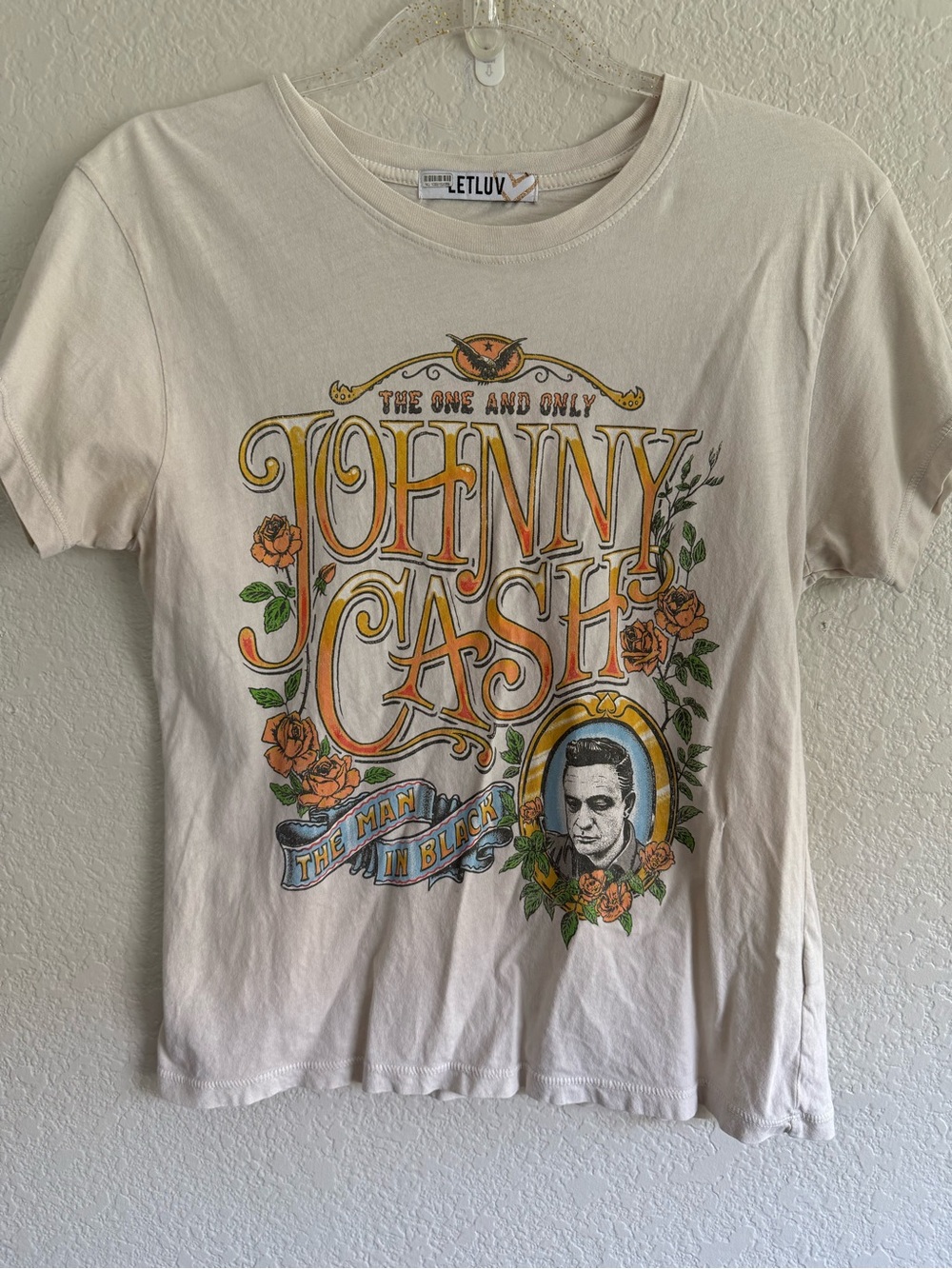 Letluv Cream Johnny Cash Graphic Tee - Women's Short Sleeve Shirt